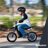 Razor Motorbike Dirt Rocket MX125 - Electric Dirt Bike, 100W High Torque, 13Km/Hr Speed, 12" Tires, Great for Smooth & Off Road, Rechargeable, Battery Operated, For 8+ Age - Black