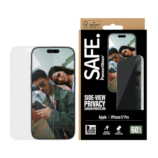 Safe by PanzerGlass iPhone 17 Pro Screen Protector 6.3" PRIVACY, Full Screen Tempered Glass, Privacy Filter, Anti-Bluelight, Drop/Scratch Protection, w/ Easy Install Aligner, 2-Way Privacy
