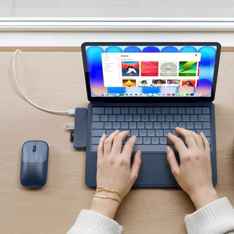 Satechi USB-C Snap Hub, 6-in-1 USB-C Hub for MacBook Neo, MacBook Air & Pro, 4K HDMI, 45W PD Charging, USB-A & USB-C 5Gbps, SD & MicroSD Card Readers, Aluminum, Compact Design, Indigo