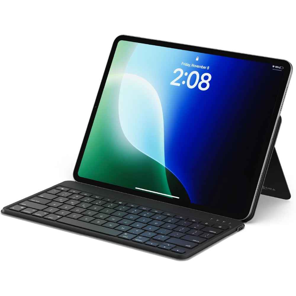 Satechi OntheGo Bluetooth Keyboard with Adjustable Stand, Connect up 3 Devices, USB C Rechargeable Battery, Compact and Portable Keyboard for iPad, Tablet – English - Black