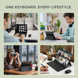 Satechi OntheGo Bluetooth Keyboard with Adjustable Stand, Connect up 3 Devices, USB C Rechargeable Battery, Compact and Portable Keyboard for iPad, Tablet – English - Black