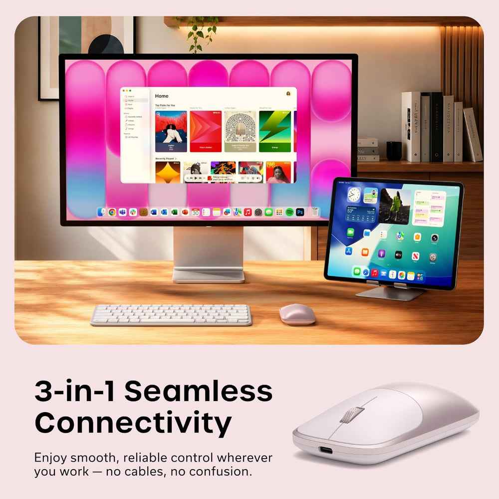 Satechi Slim EX Wireless Mouse, Bluetooth 5.3 & 2.4GHz USB-C Wireless Mouse, Quiet Clicks, Precision Scroll Wheel, USB-C Rechargeable, Aluminum, Compatible with Mac, Windows, iPad & iPhone, Blush