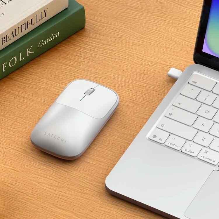 Satechi Slim EX Wireless Mouse, Bluetooth 5.3 & 2.4GHz USB-C Wireless Mouse, Quiet Clicks, Precision Scroll Wheel, USB-C Rechargeable, Aluminum, Compatible with Mac, Windows, iPad & iPhone, Silver