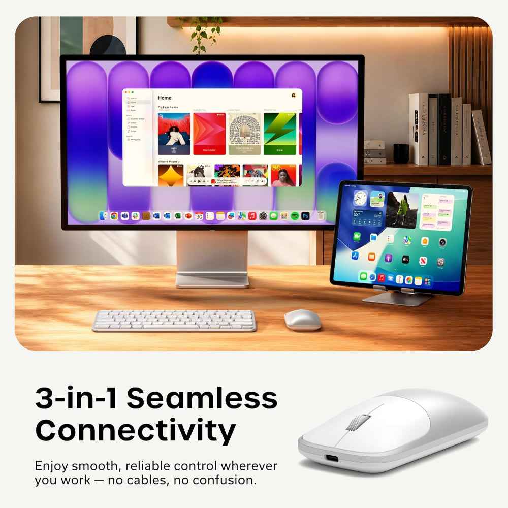 Satechi Slim EX Wireless Mouse, Bluetooth 5.3 & 2.4GHz USB-C Wireless Mouse, Quiet Clicks, Precision Scroll Wheel, USB-C Rechargeable, Aluminum, Compatible with Mac, Windows, iPad & iPhone, Silver