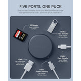 Satechi OntheGo 5-in-1 Multiport Adapter, USB-C Hub for MacBook Neo, MacBook Air & Pro, 4K HDMI, 60W PD Charging, 5Gbps USB-C & USB-A, UHS-I SD Card Reader, Magnetic Mount, Indigo