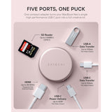Satechi OntheGo 5-in-1 Multiport Adapter, USB-C Hub for MacBook Neo, MacBook Air & Pro, 4K HDMI, 60W PD Charging, 5Gbps USB-C & USB-A, UHS-I SD Card Reader, Magnetic Mount, Blush