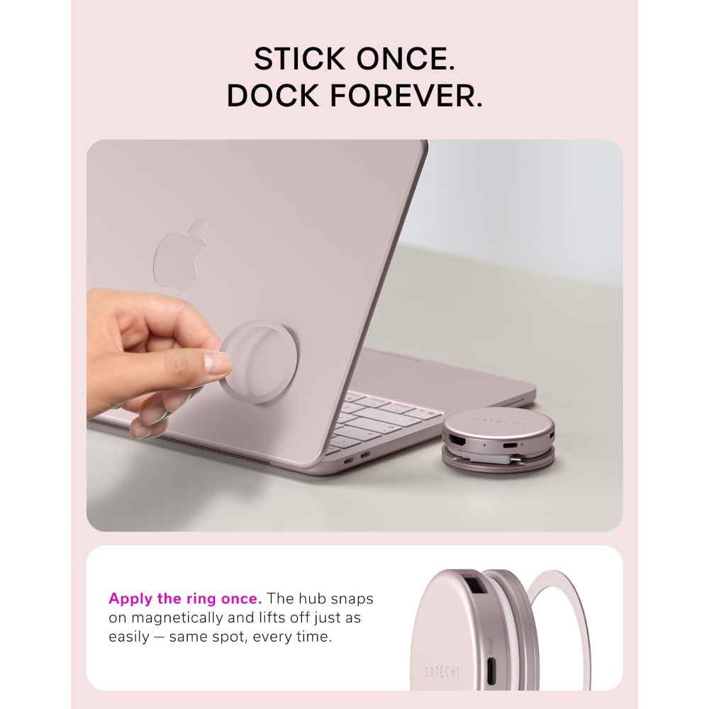 Satechi OntheGo 5-in-1 Multiport Adapter, USB-C Hub for MacBook Neo, MacBook Air & Pro, 4K HDMI, 60W PD Charging, 5Gbps USB-C & USB-A, UHS-I SD Card Reader, Magnetic Mount, Blush