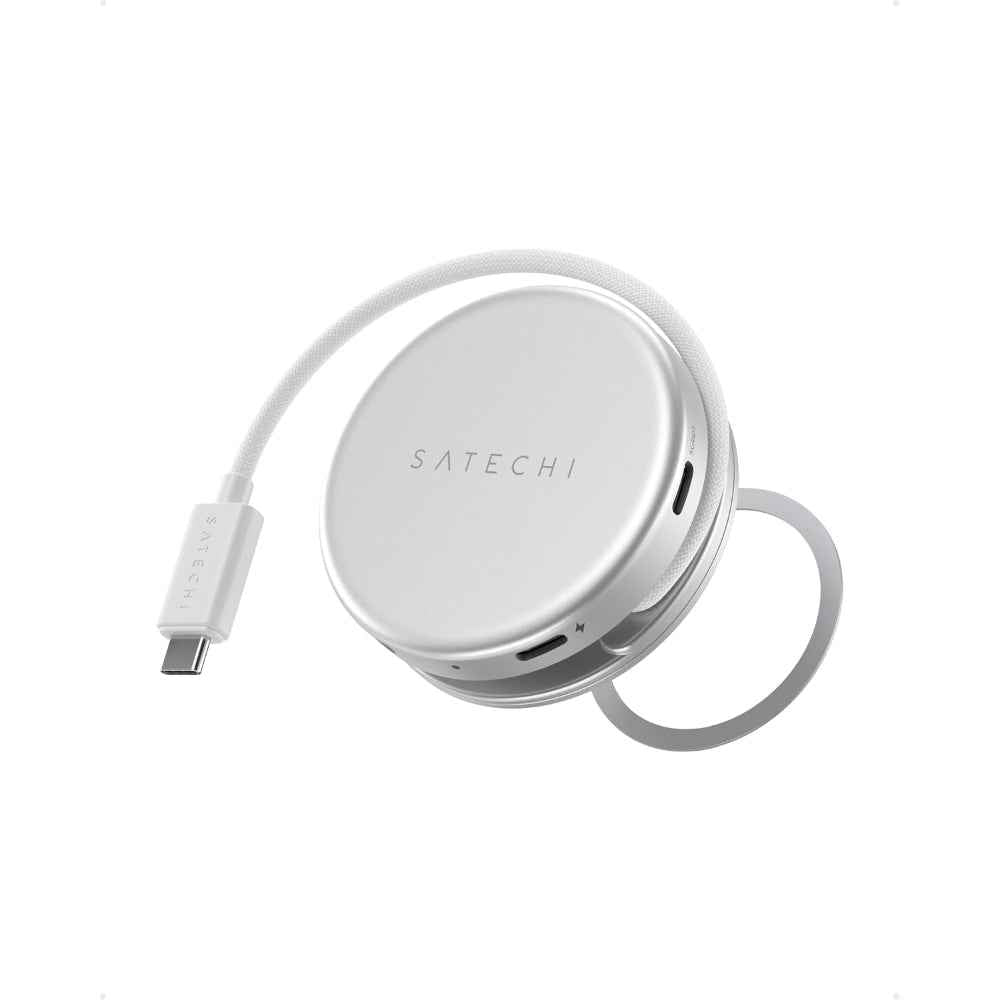Satechi OntheGo 5-in-1 Multiport Adapter, USB-C Hub for MacBook Neo, MacBook Air & Pro, 4K HDMI, 60W PD Charging, 5Gbps USB-C & USB-A, UHS-I SD Card Reader, Magnetic Mount, Silver