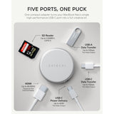 Satechi OntheGo 5-in-1 Multiport Adapter, USB-C Hub for MacBook Neo, MacBook Air & Pro, 4K HDMI, 60W PD Charging, 5Gbps USB-C & USB-A, UHS-I SD Card Reader, Magnetic Mount, Silver