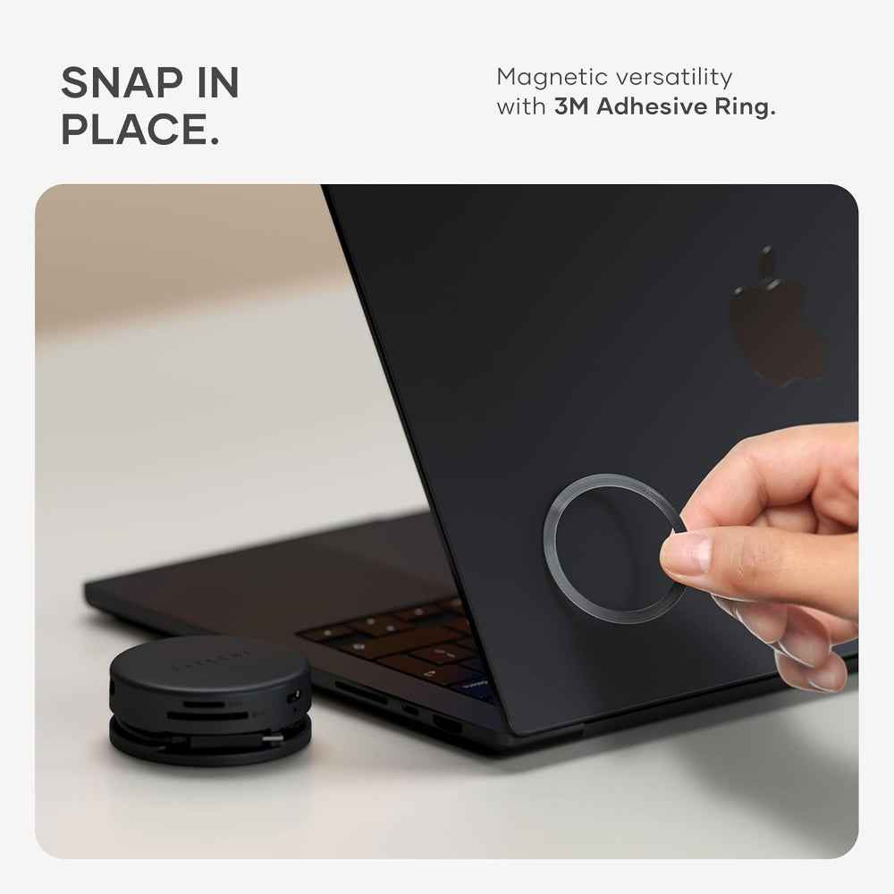 Satechi OntheGo™ 7-in-1 USB-C Hub, Compact Magnetic Multiport Adapter, 100W PD, HDMI 4K/60Hz, Gigabit Ethernet, 2×USB-A 5Gbps, SD/microSD Reader, Coiled Cable, for Mac & Windows – Space Black