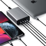 شاحن مكتبي من ساتيتشي بقوة 108 واط، يدعم الشحن السريع من النوع C (منفذان USB-C ومنفذان USB-A) - رمادي فلكي