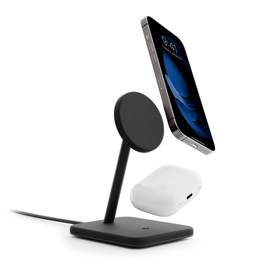 TWELVE SOUTH HiRise 2 Deluxe 2-IN-1 Wireless Charger Stand Qi2 Compact Desk Charger - Black