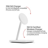 TWELVE SOUTH HiRise 2 Deluxe 2-IN-1 Wireless Charger Stand Qi2 Compact Desk Charger - White