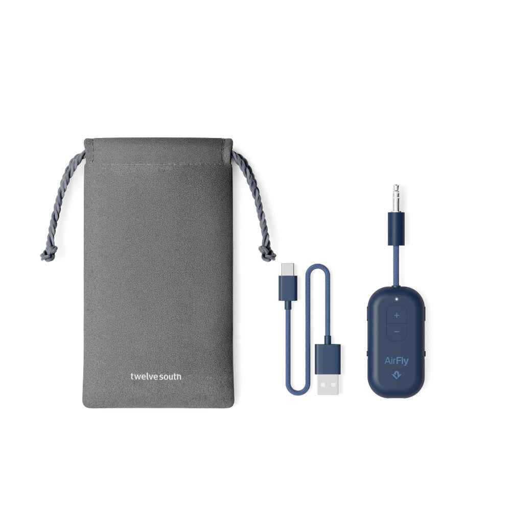 Twelve South AirFly Pro 2 Bluetooth 5.0 Transmitter/Receiver for TV/Airplane to 2 Wireless Headphones – Wireless Adapter for AirPods, Airplane, Car, Gym, Home, Use with Any 3.5 mm Audio Jack, Blue