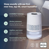 BLUEAIR InvisibleMist H35i Air Humidifier| 360° Design, Touchscreen Interface, Air and Water Purifier up to 48Hrs, Smart Filter Monitoring, for Home/Office Use, Up to 500 sqf Room size - White
