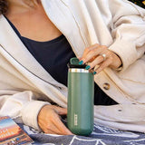 Wacaco Octaroma GRANDE Vacuum Insulated Mug (435ml) - Double Wall Stainless Steel Coffee Travel Tumbler w/ Leakproof Drinking Lid, Reusable, Washable, BPA-Free, Hot & Cold - Green