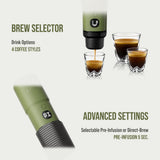 WACACO – PIXAPRESSO - Electric Portable Espresso Machine – Compact, Lightweight, Barista-Quality Coffee Maker for Travel, Home, Office – Perfect for Fresh Espresso Anytime, Anywhere - Olive Green