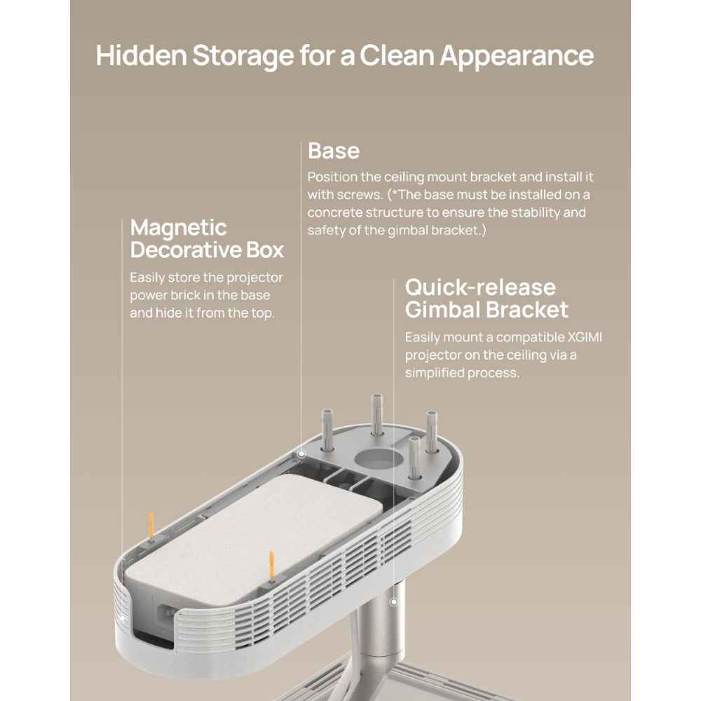 XGIMI Ceiling Mount | Projector Ceiling Bracket, 6kg Load, ±12° Tilt, Hidden Cable Storage, for Elfin, Mogo, Halo, Horizon, Horizon 20 Series, Iridescent Gold