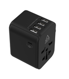 محول سفر عالمي من أدونيت 4A1C - شاحن جداري دولي بتقنية الشحن السريع 30 واط (4 منافذ USB-A + منفذ USB-C واحد) - أسود