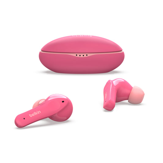 Belkin SOUNDFORM NANO True Wireless Earbuds for KIDS - Bluetooth In-Ear KID FRIENDLY w/ Volume Limiter & Touch Control, 24HRS Battery, for Apple iPhone/iPad, Samsung/Huawei, Tablets & Laptops - Pink
