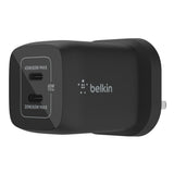 Belkin BoostCharge 65W Dual USB-C PD Wall Charger w/ PPS - Fast Charger w/ GAN Technology, Dual USB-C Ports, for Smartphones, Tablets, Apple MacbookPro 13"/ Air, ChromeBook - UK 3-Pin Plug - Black