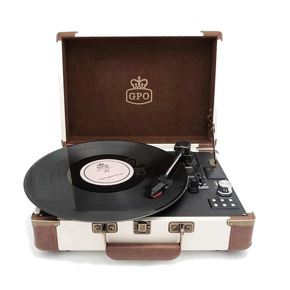 Gpo Ambassador Vinyl Record Player Cream/Tan