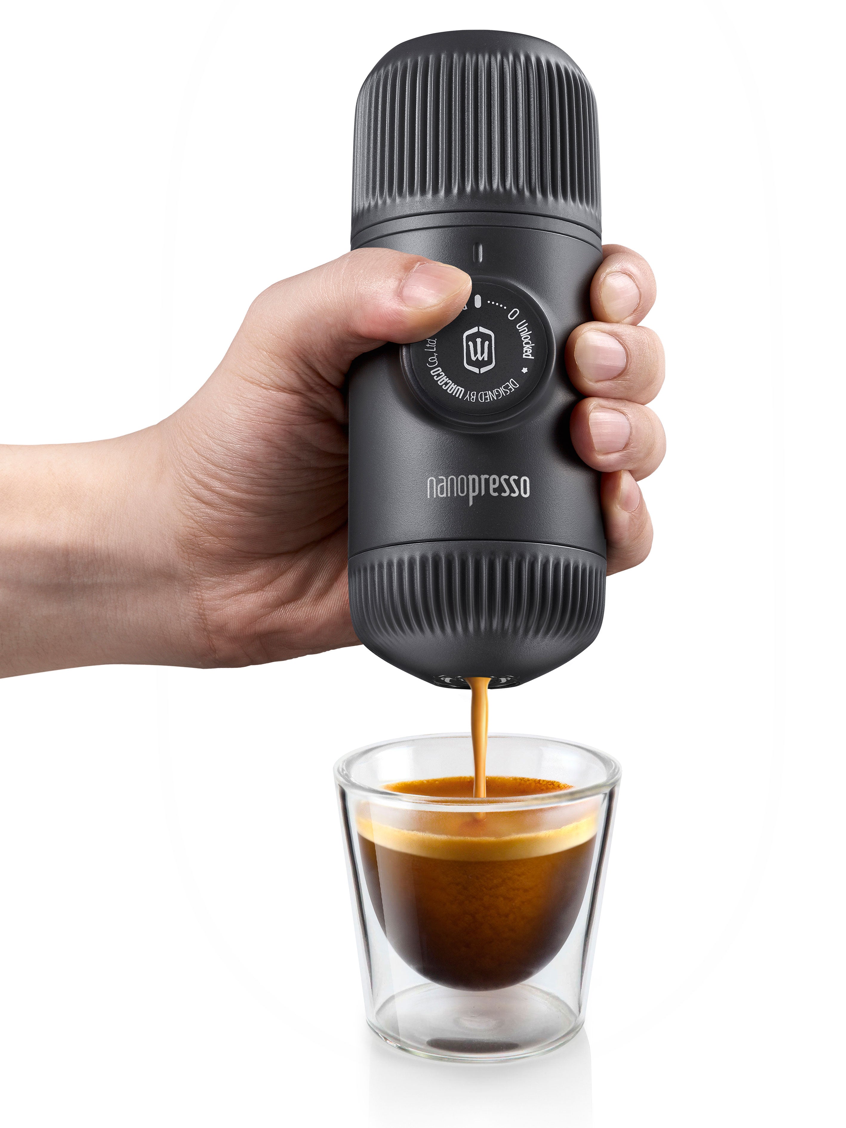 Wacaco Nanopresso Portable Espresso Maker, 18 Bar Manual Pressure, Travel Coffee Machine, Ground Coffee Compatible, No Electricity Needed, Black