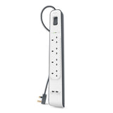 BELKIN 4-outlet Surge Protection Strip (2M)| Protective Power Extension Cord Up to 525 Joules, Anti-Power Spikes & Voltage Fluctuations, 2x 2.4 Amp USB-A Charging