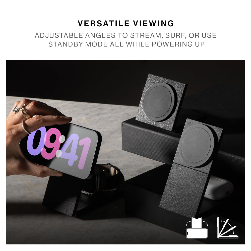 Native Union Rise 3-in-1 Magnetic Wireless Charger| Fast 15W Qi2, Premium Foldable Charging Stand, for Apple iPhone 16/15/14/13/12 Pro/Pro Max/Plus, Apple Watch All Series, Airpods - Black