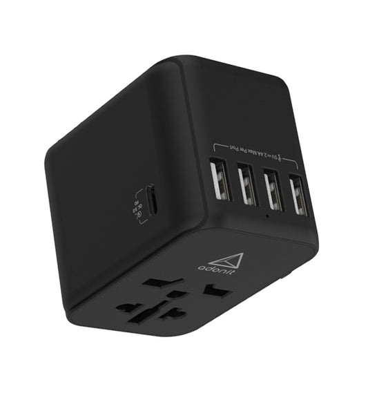 ADONIT Universal Travel Adapter 4A1C - International Wall Charger PD 30W (4 USB-A + 1 USB-C) - Black