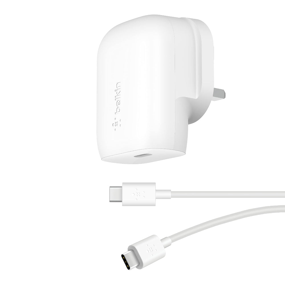 BELKIN BoostCharge Wall Charger 30W PD 3.0 PPS with USB-C to USB-C Cable| Slim, Portable, LightWeight, Fast Charging for Apple iPhone 16/15 Series, iPads, Samsung Phones, Tablets - White