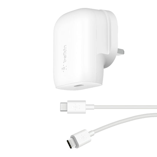 شاحن حائط بيلكين 30 واط بتقنية الشحن السريع USB-C + كابل USB-C إلى USB-C
