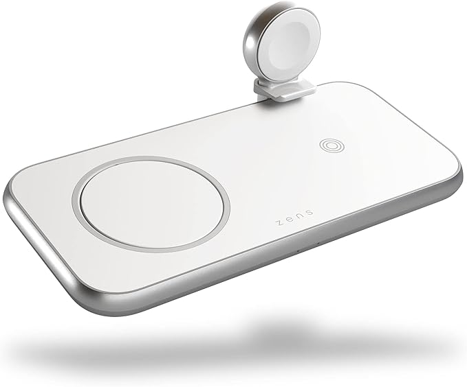 ZENS Aluminium 3-in-1 Wireless Charger with 45W USB PD Designed for Magsafe - White