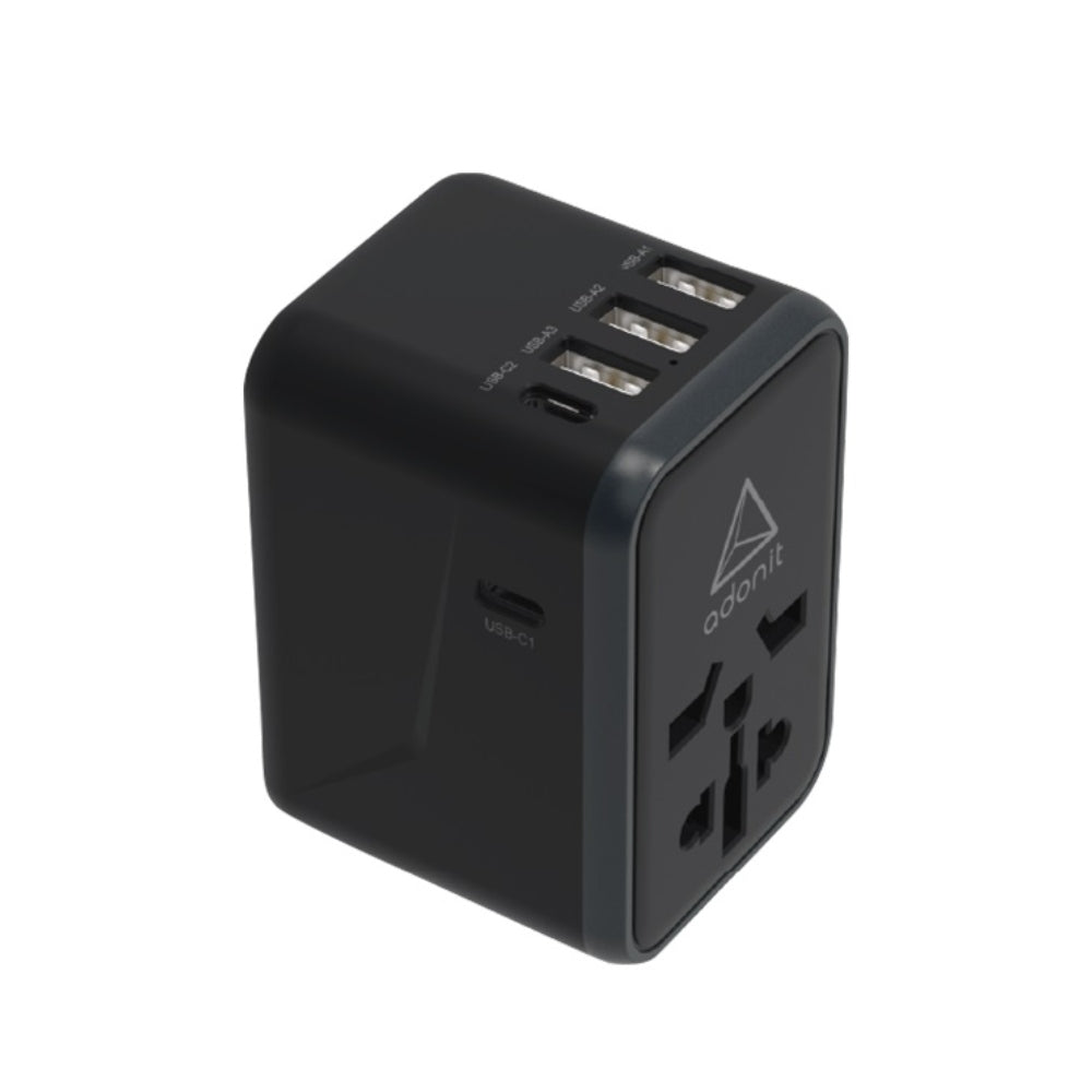 ADONIT Universal Travel Adapter 3A2C - International Wall Charger PD 61W (3 USB-A + 2 USB-C) - Black