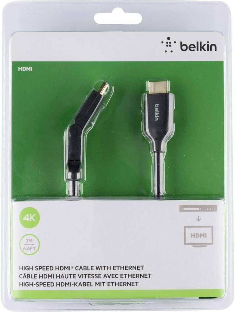 BELKIN 180° Swivel 4K HDMI Cable (2m)| High Resolution with Hi-Speed Ethernet, for 4K Streaming, Gaming, Presentation, Home/Office Use, Gold Plated Connectors - Black