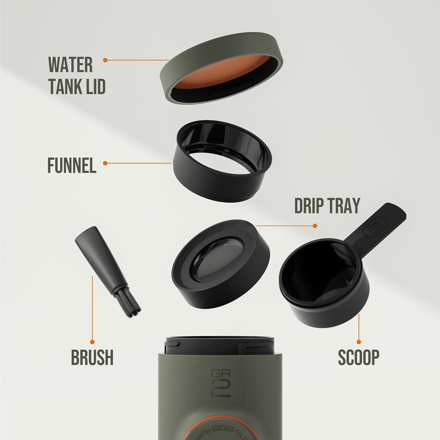 Wacaco MINIPRESSO GR2 - Portable Espresso Machine for Ground Coffee, Eco-Friendly, Made Using Biomass, 18 Bar Powerful Extraction, Ultra Light Weight, Integrated Water Tank System - Golden Ochre