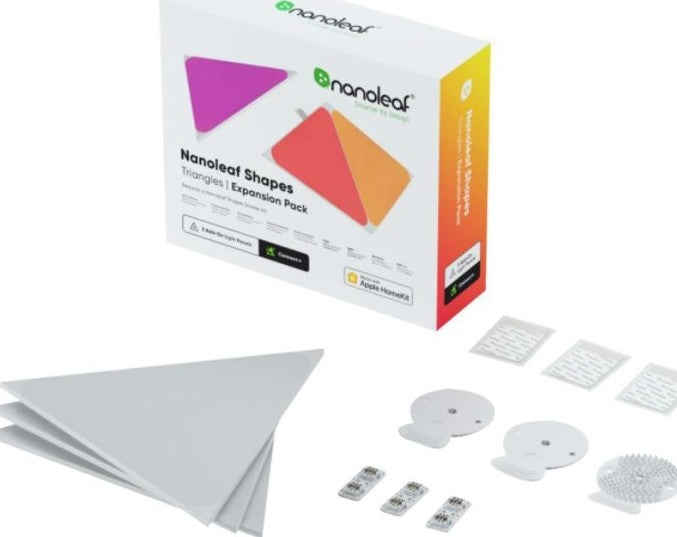 [OPEN BOX] NANOLEAF Shapes Triangles Expansion Pack - Smart WiFi LED Panel System w/ Music Visualizer - 3 Pack - White - controller not included