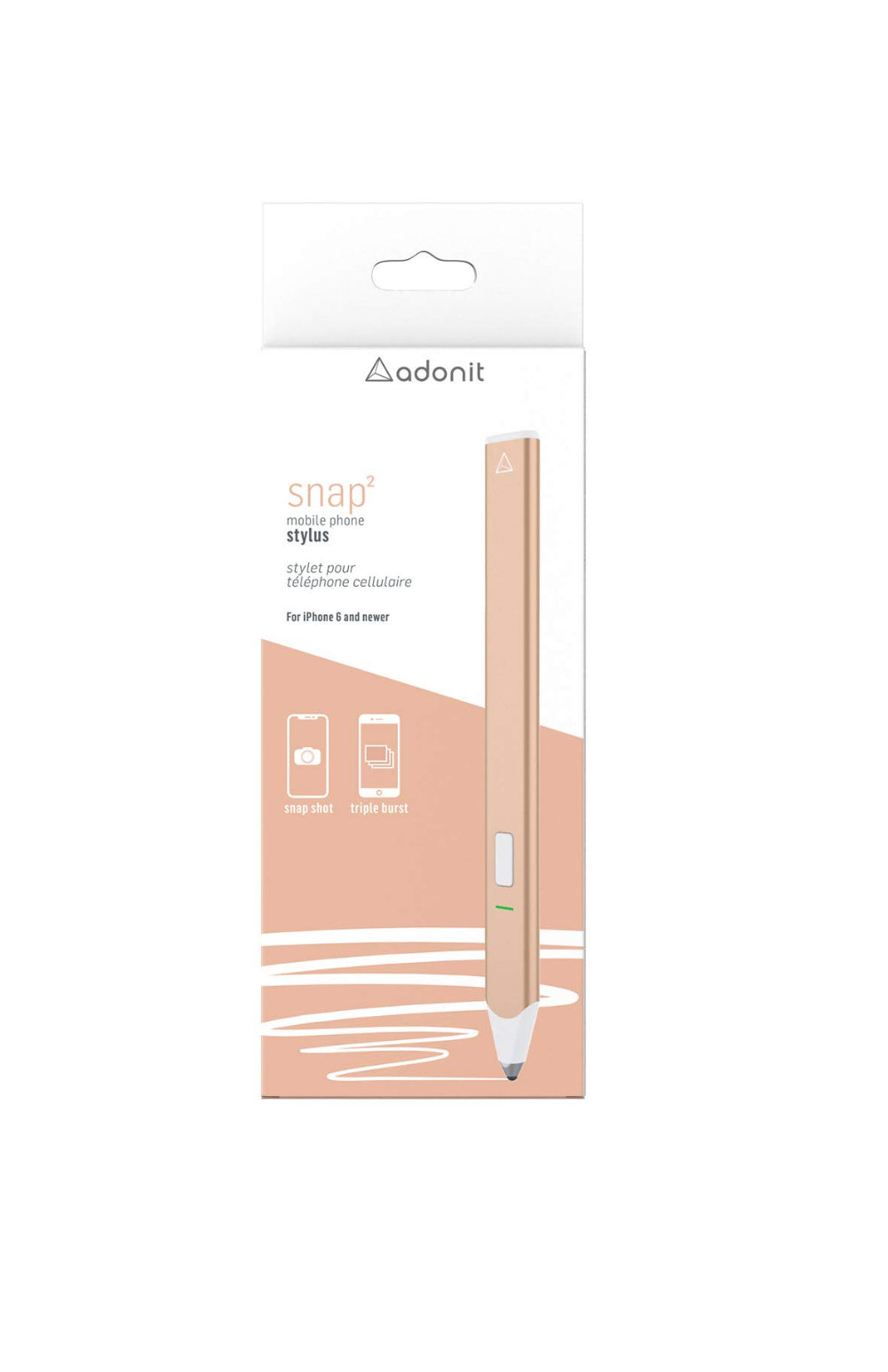 Adonit - Snap 2 Magnetic Stylus + Remote Shutter - Peach Pop