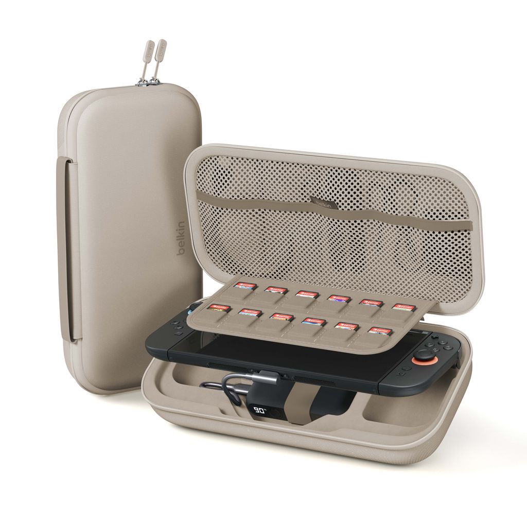 Belkin Gaming Charging Case for Nintendo Switch 2/Switch /OLED| 10K mAh Power Bank, Game Card Storage, Kickstand Groove, Sand