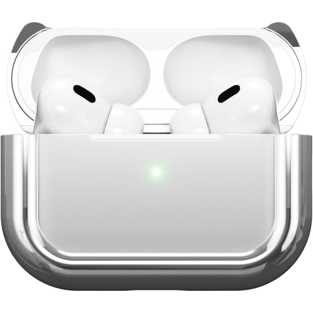 Arc Pulse Compatible with AirPods Pro Case (2024), Minimalist Protective Shock Absorption Aluminum Shells + Elastomer Inlays, Slide-On Fit Charging Case Cover - Silver