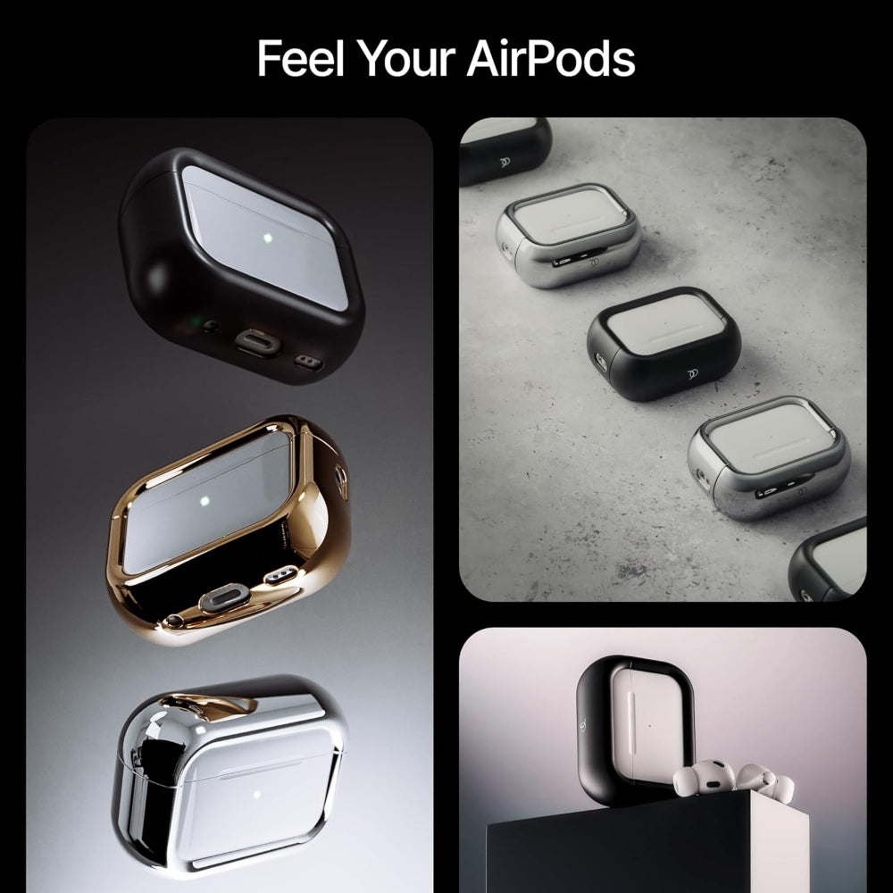 Arc Pulse Compatible with AirPods Pro Case (2024), Minimalist Protective Shock Absorption Aluminum Shells + Elastomer Inlays, Slide-On Fit Charging Case Cover - Silver