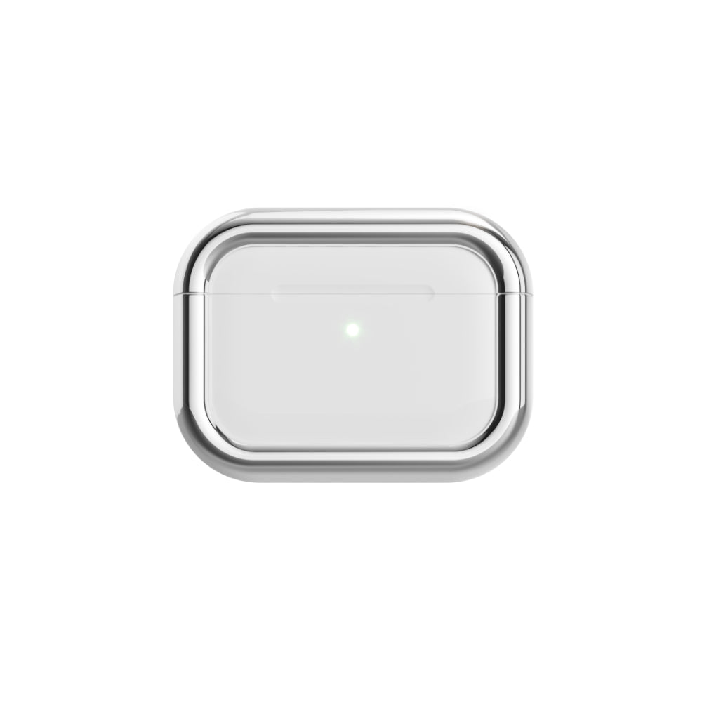 Arc Pulse Compatible with AirPods Pro Case (2024), Minimalist Protective Shock Absorption Aluminum Shells + Elastomer Inlays, Slide-On Fit Charging Case Cover - Silver