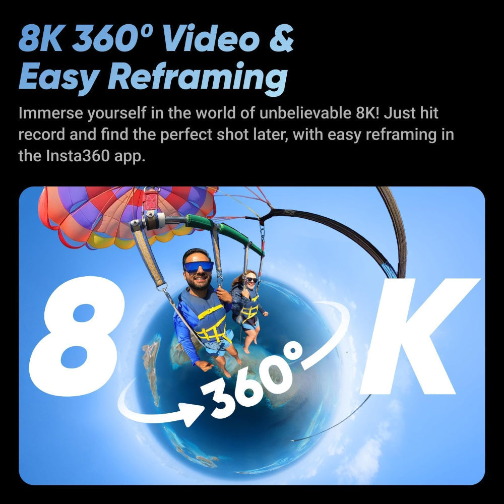 Insta360 X4 Adventure Bundle - 8K Waterproof 360 Action Camera, 4K Wide-Angle Video, 135 Min Battery Life, AI Editing, 114cm Invisible Selfie Stick+ 256GB Memory Card+ Extra Battery Pack - Bundle