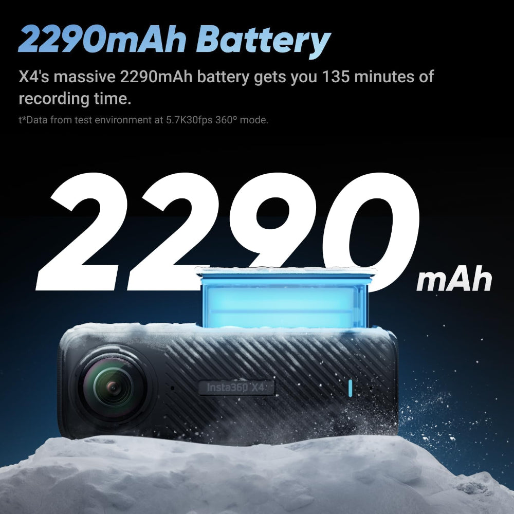 Insta360 X4 Adventure Bundle - 8K Waterproof 360 Action Camera, 4K Wide-Angle Video, 135 Min Battery Life, AI Editing, 114cm Invisible Selfie Stick+ 256GB Memory Card+ Extra Battery Pack - Bundle