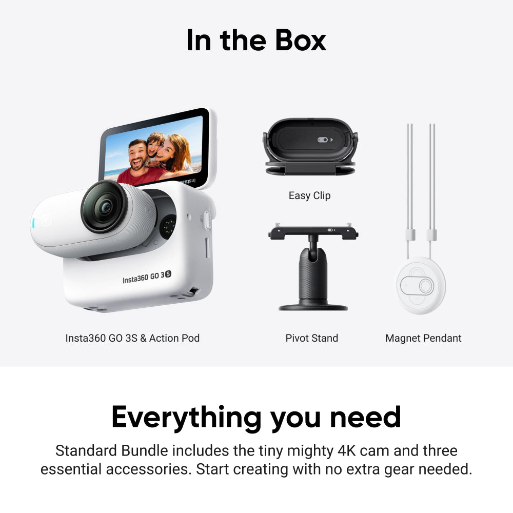 كاميرا الحركة Insta360 GO 3S 4K ذات الزاوية الواسعة باللون الأبيض القطبي
