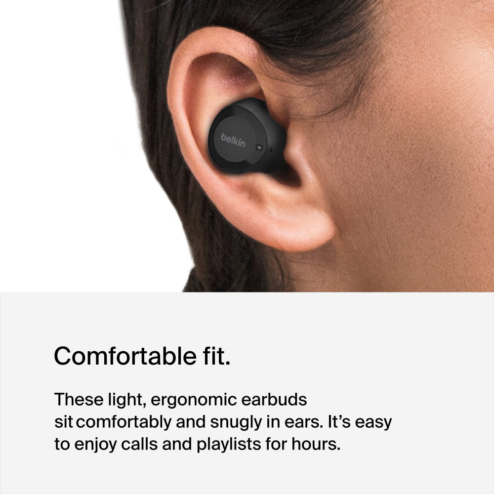 Belkin SoundForm Bolt True Wireless Earphones| Bluetooth 5.2 Earbuds, 28Hrs Playtime, 2 Mics, Clear Calls, IPX4 rating, Portable, Stereo HiFi Sound, Tap Control, for Apple/Android OS - Black