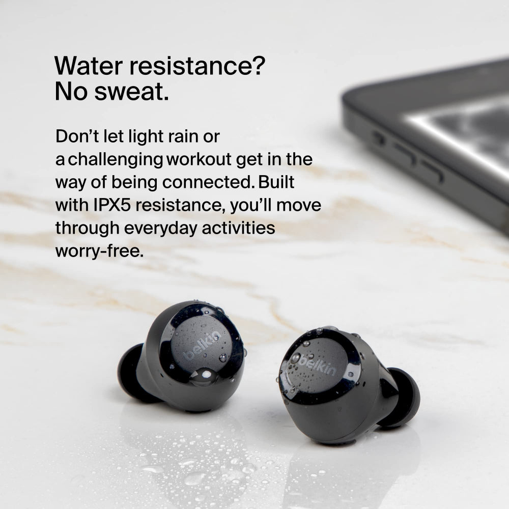 Belkin SoundForm Bolt True Wireless Earphones| Bluetooth 5.2 Earbuds, 28Hrs Playtime, 2 Mics, Clear Calls, IPX4 rating, Portable, Stereo HiFi Sound, Tap Control, for Apple/Android OS - Black