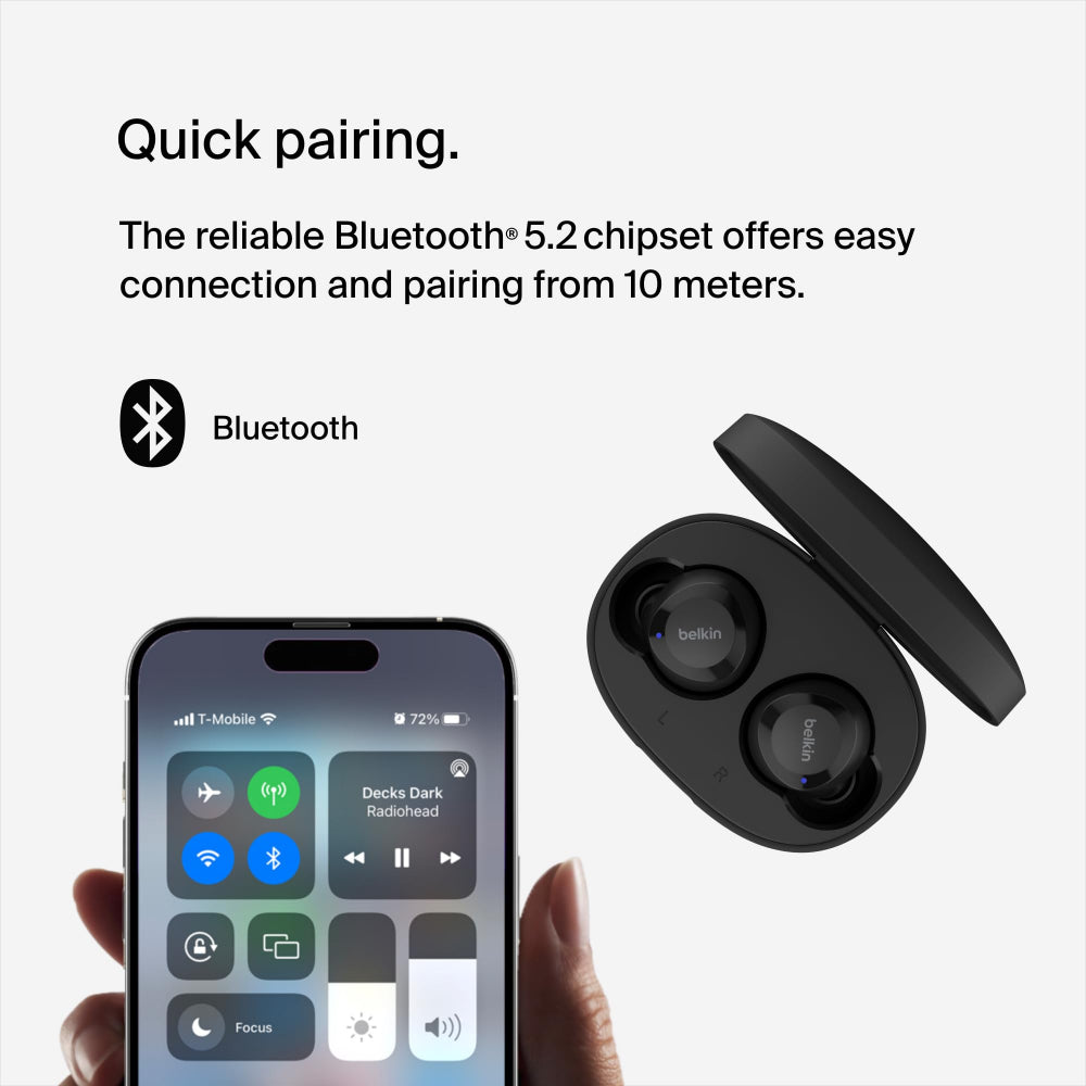 Belkin SoundForm Bolt True Wireless Earphones| Bluetooth 5.2 Earbuds, 28Hrs Playtime, 2 Mics, Clear Calls, IPX4 rating, Portable, Stereo HiFi Sound, Tap Control, for Apple/Android OS - Black