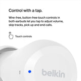 Belkin SoundForm Bolt True Wireless Earphones| Bluetooth 5.2 Earbuds,  28Hrs Playtime, 2 Mics, Clear Calls, IPX4 rating, Portable, Stereo HiFi Sound, Tap Control, for Apple/Android OS - White