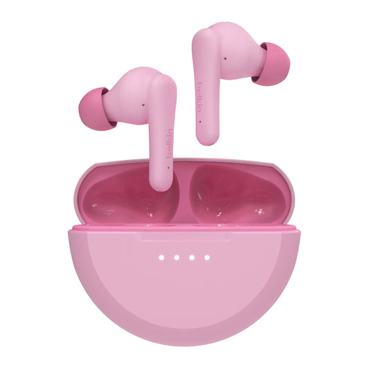 BELKIN SoundForm Nano V2 True Wireless Earbuds for KIDS - Bluetooth In-Ear KID SAFE w/ Volume Limiter & Touch Control, USB-C, 28HRS Battery, works w/ Apple iPhone/iPad, Samsung, Tablets, PCs - Pink